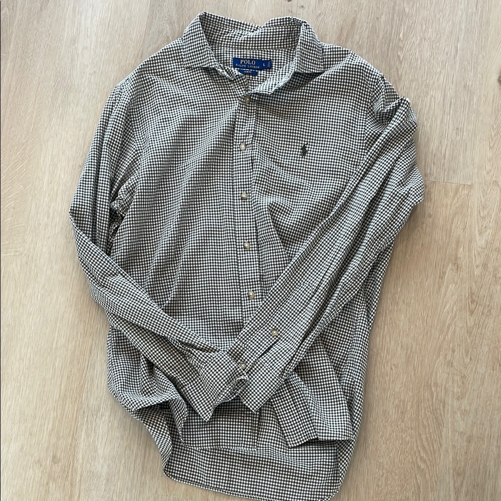 Ralph Lauren White and Green Casual Button Down Shirt
